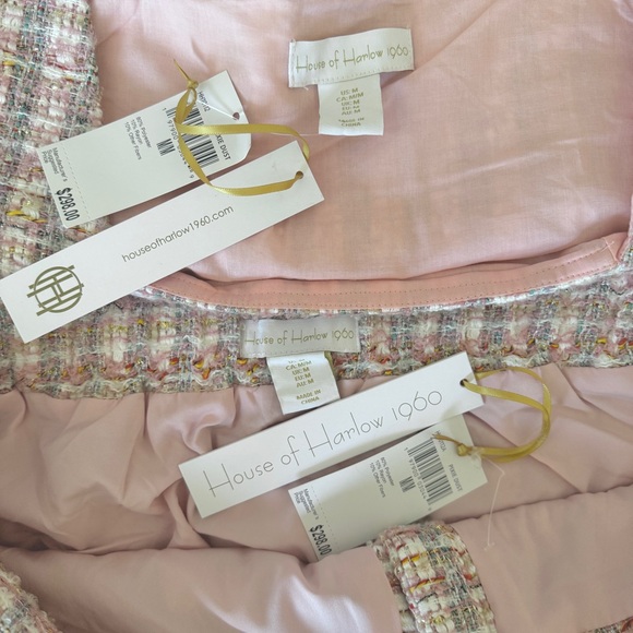 🌸 NWT HOUSE OF HARLOW PINK METALLIC SPARKLE TWEED BOUCLE COORD SKIRT TOP… - Picture 9 of 13